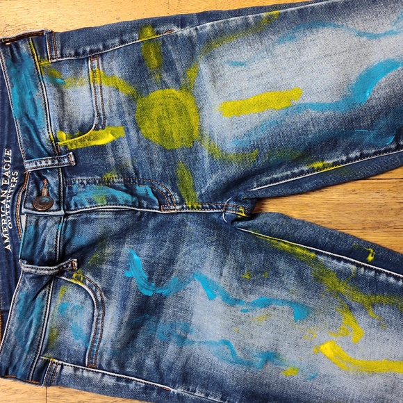 American Eagle Outfitters Super Stretch Jeggings Size 4 Graphic Art Design - Picture 3 of 16